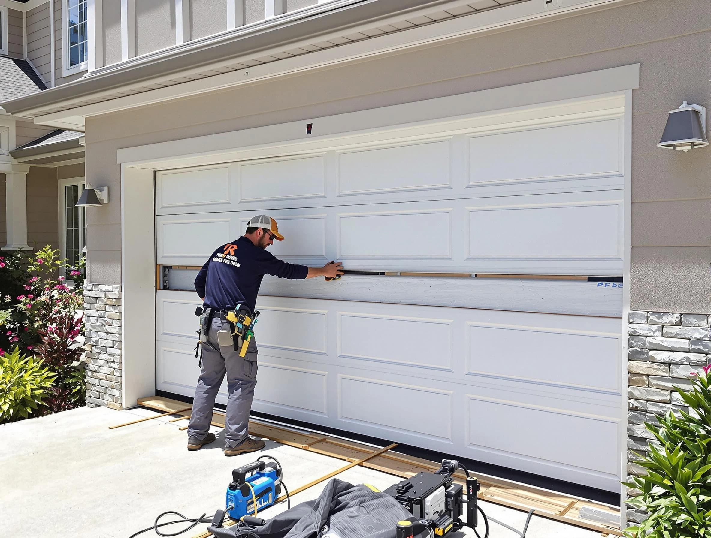 Johns Creek Garage Door Repair team performing complete garage door replacement at Johns Creek residence