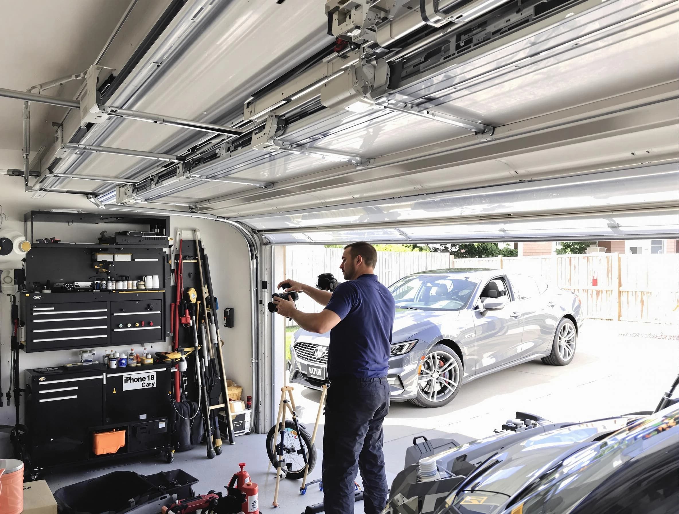 Johns Creek Garage Door Repair technician fixing noisy garage door in Johns Creek