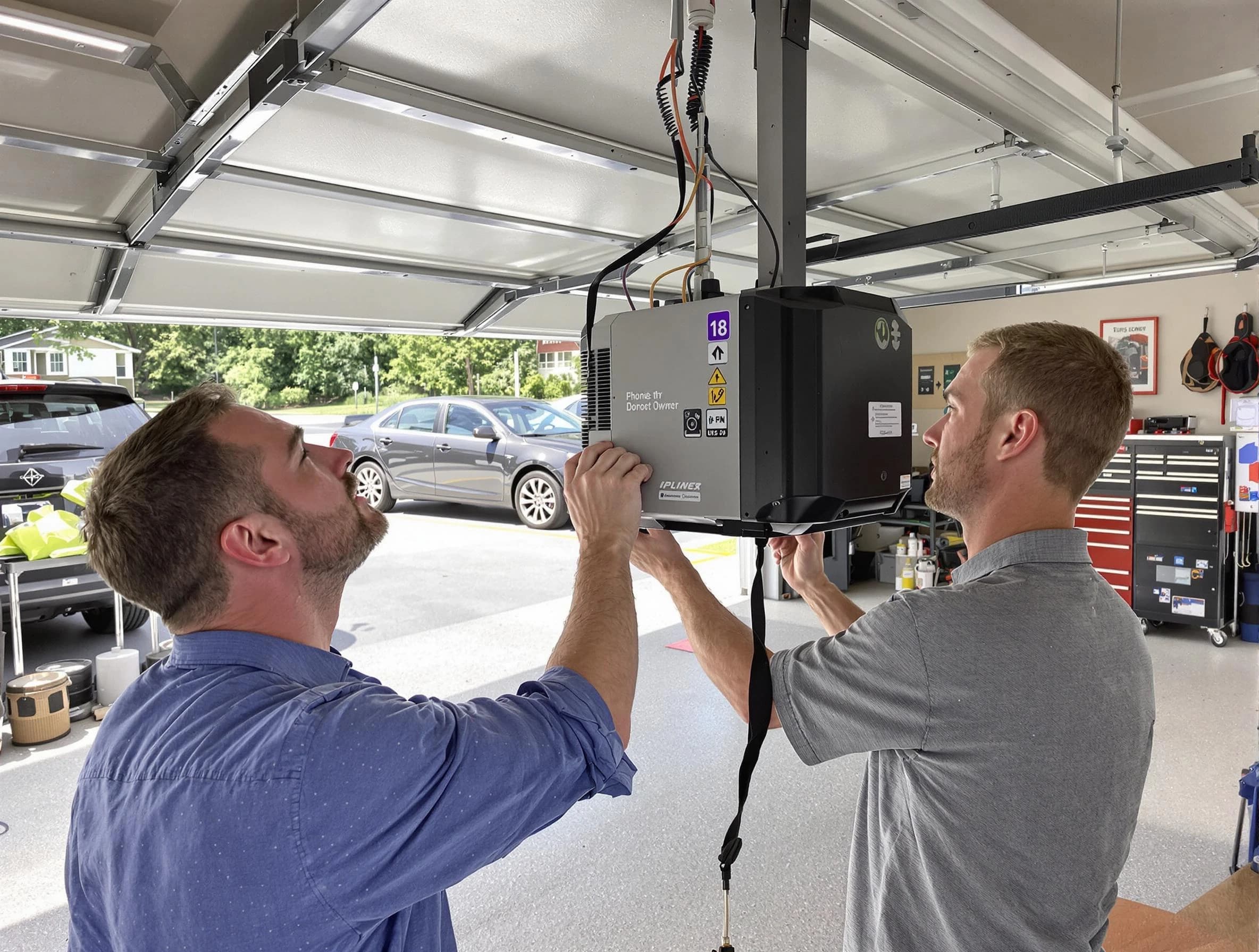 Johns Creek Garage Door Repair technician installing garage door opener in Johns Creek