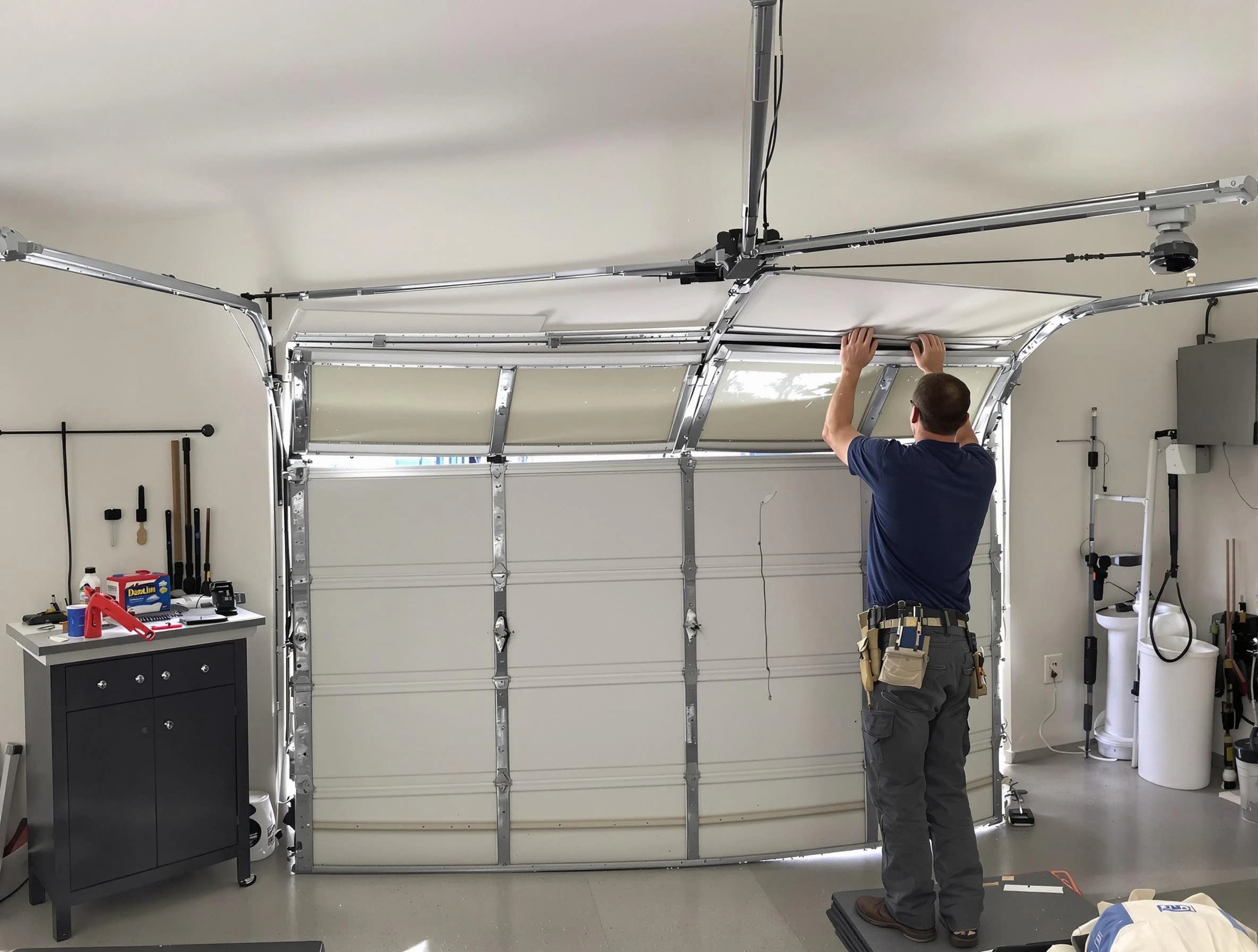 Johns Creek Garage Door Repair specialist performing precise section replacement on Johns Creek garage door