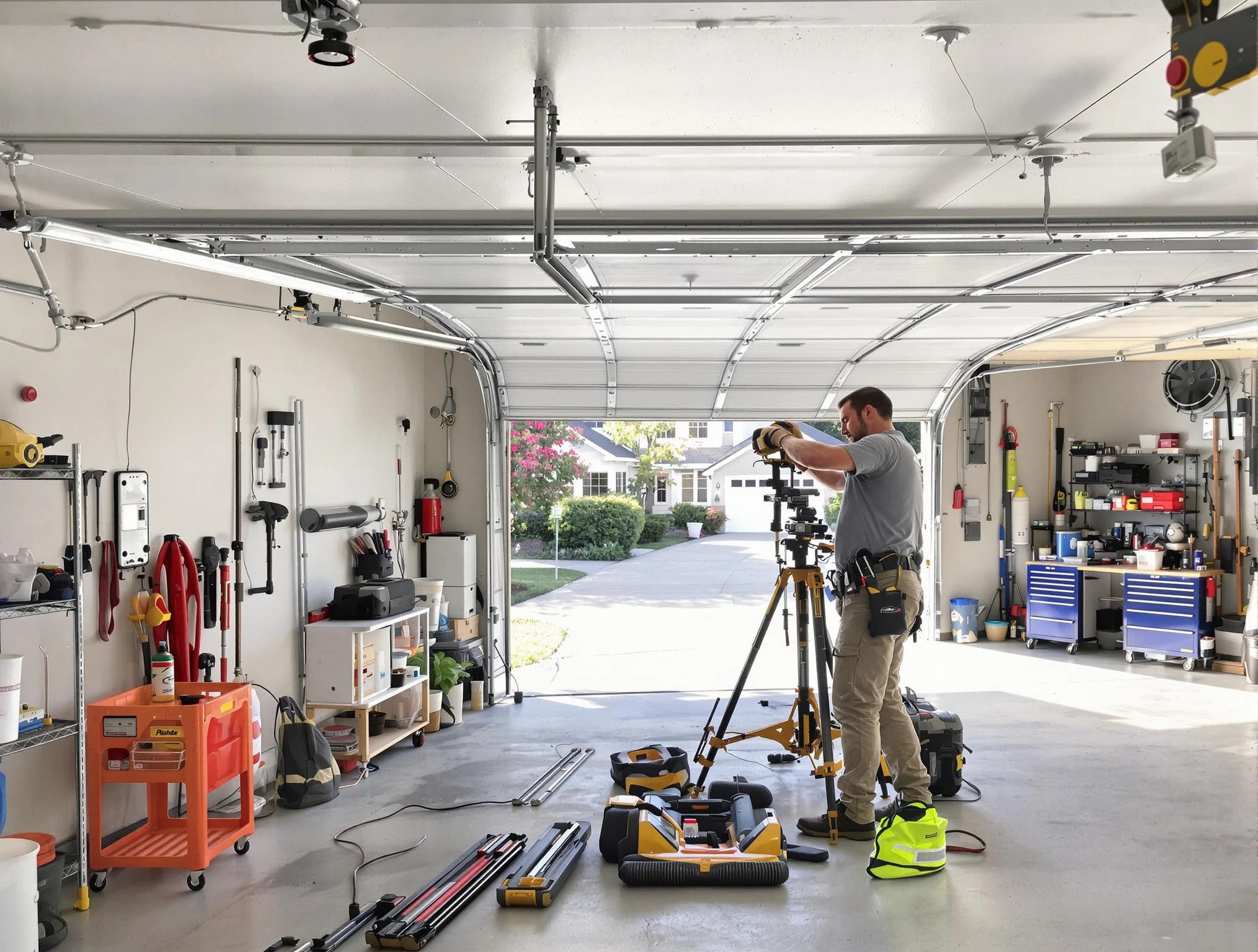 Johns Creek Garage Door Repair specialist performing laser-guided track alignment in Johns Creek