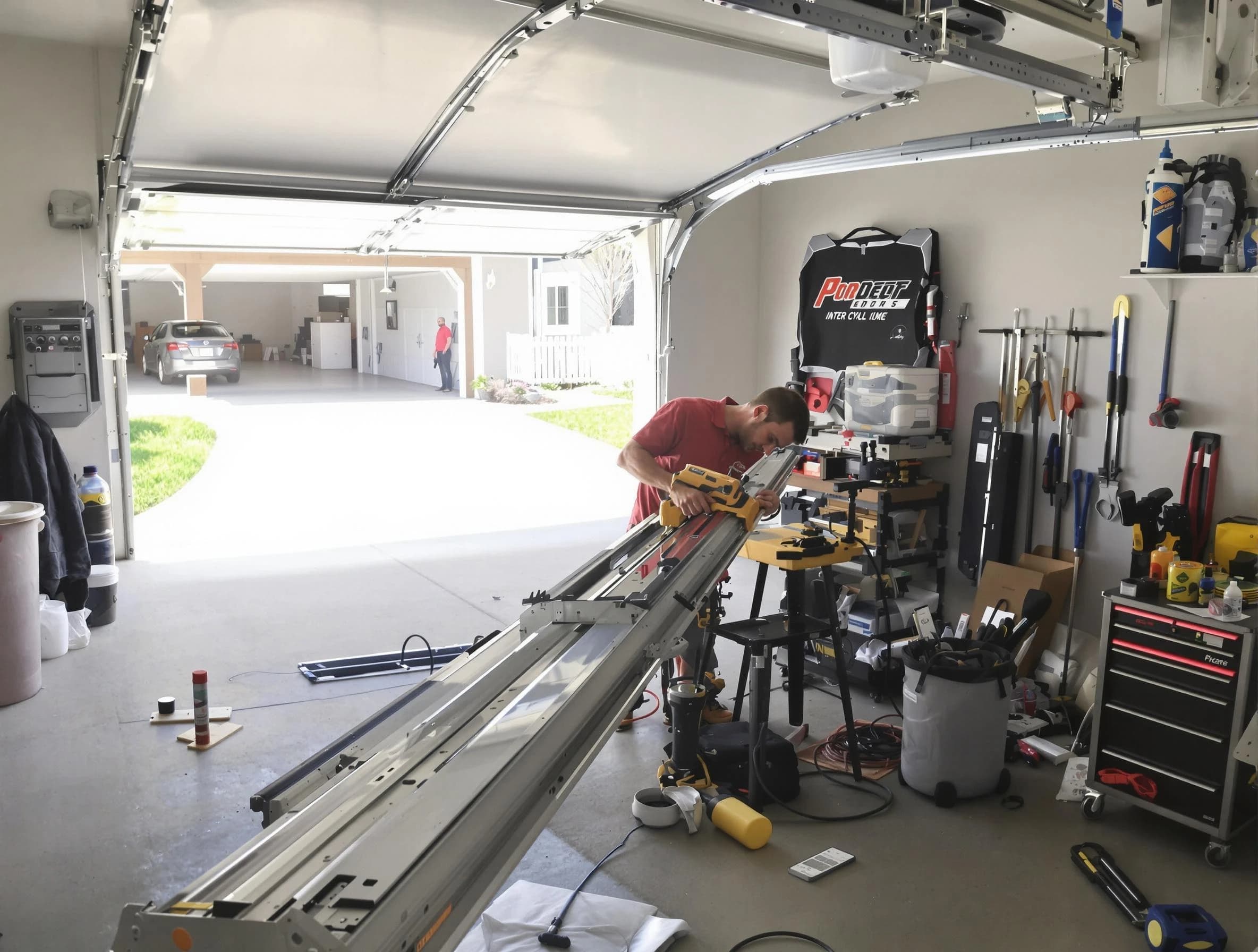 Johns Creek Garage Door Repair expert performing track repair in Johns Creek