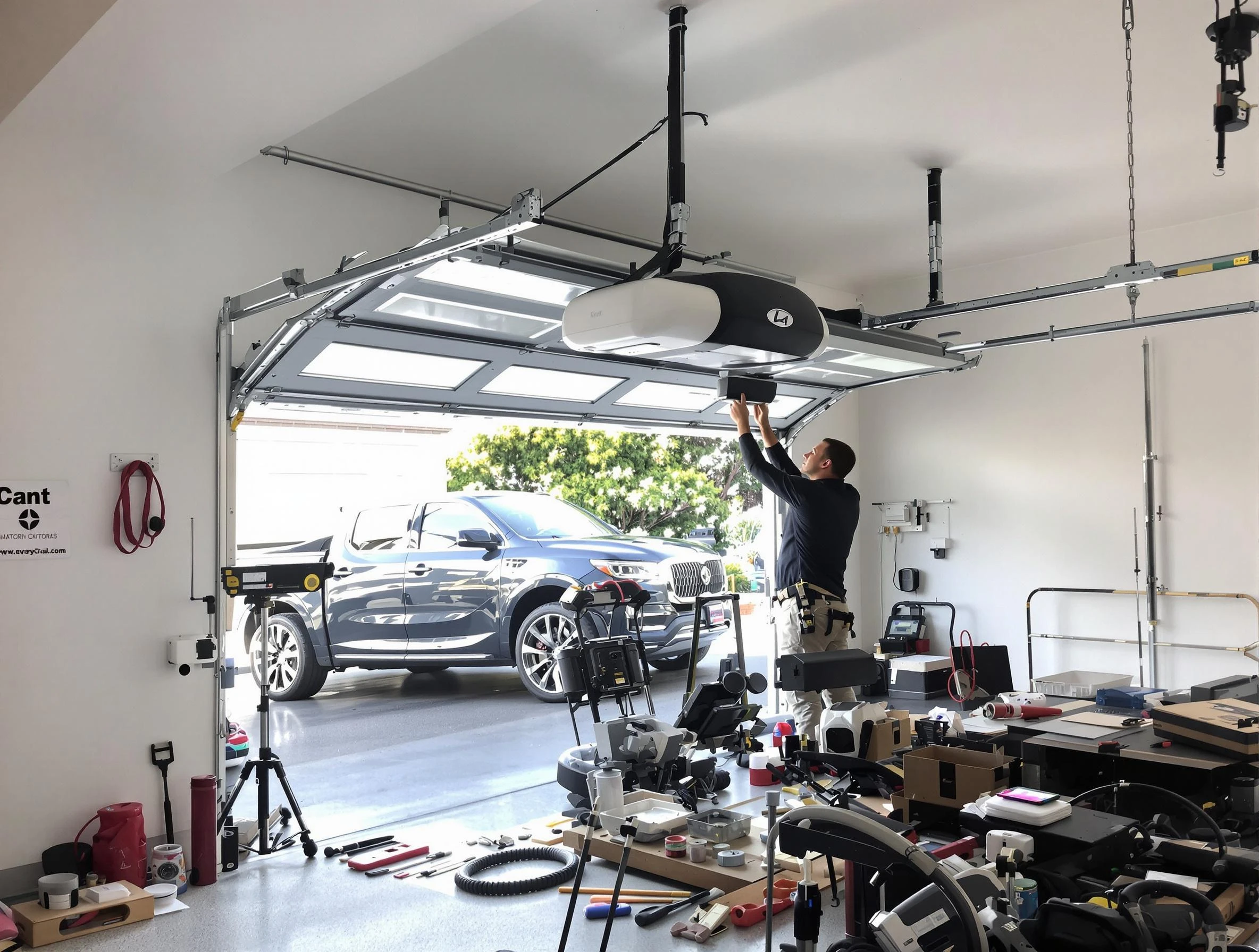 Johns Creek Garage Door Repair specialist installing smart garage door opener system in Johns Creek home