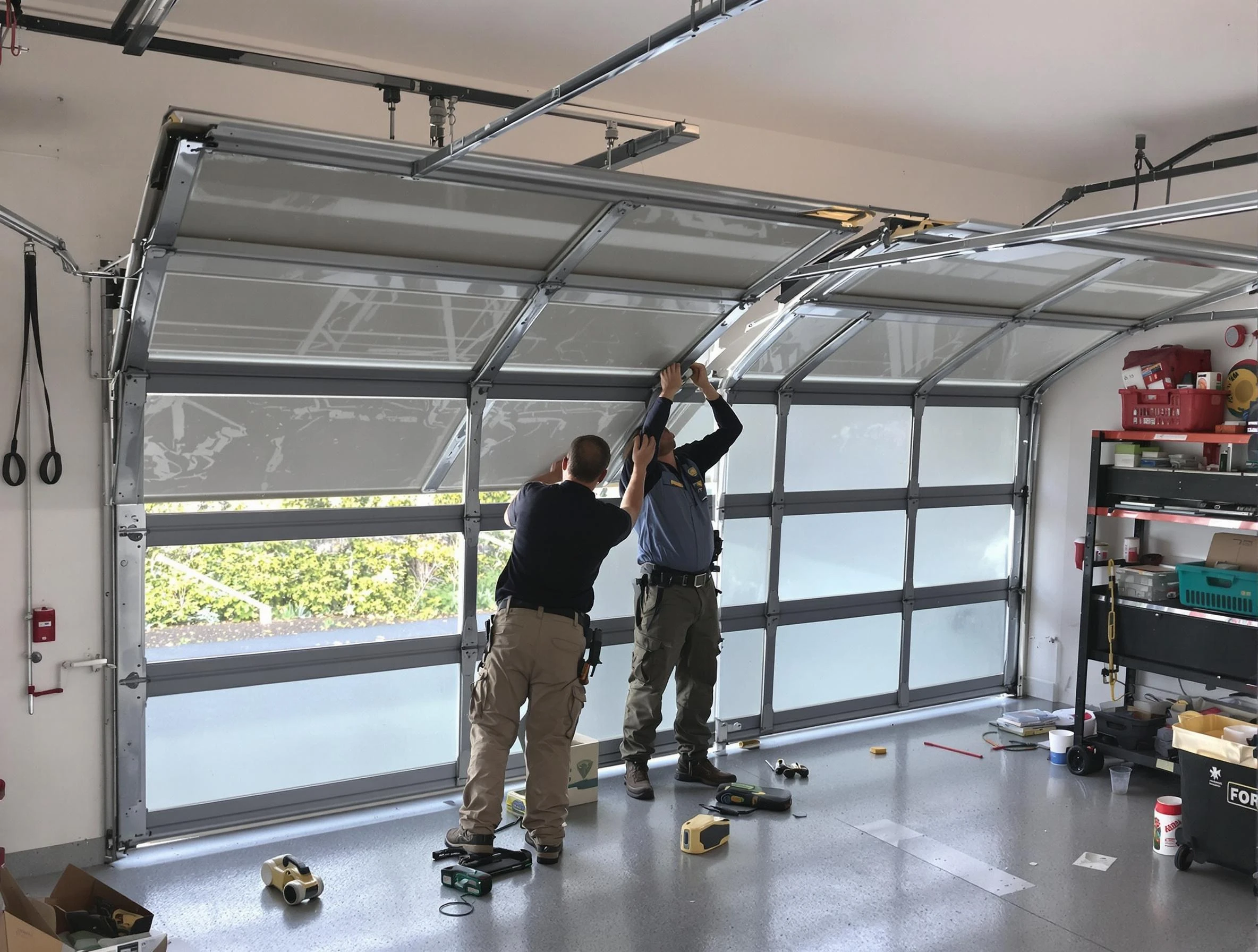 Johns Creek Garage Door Repair expert performing precise panel replacement on Johns Creek garage door