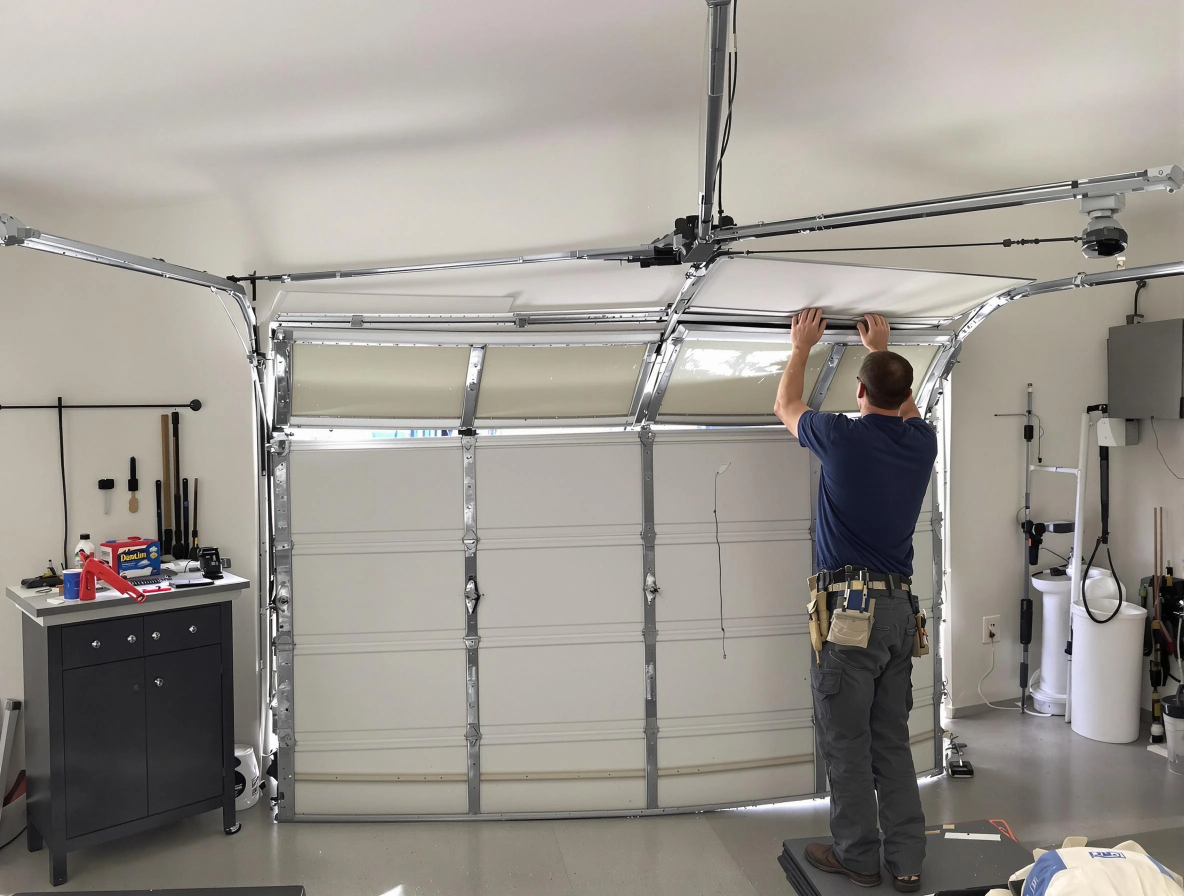 Johns Creek Garage Door Repair specialist performing precise section replacement on Johns Creek garage door